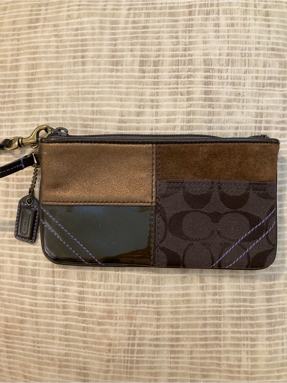 Coach Brown Patchwork Signature Wristlet
